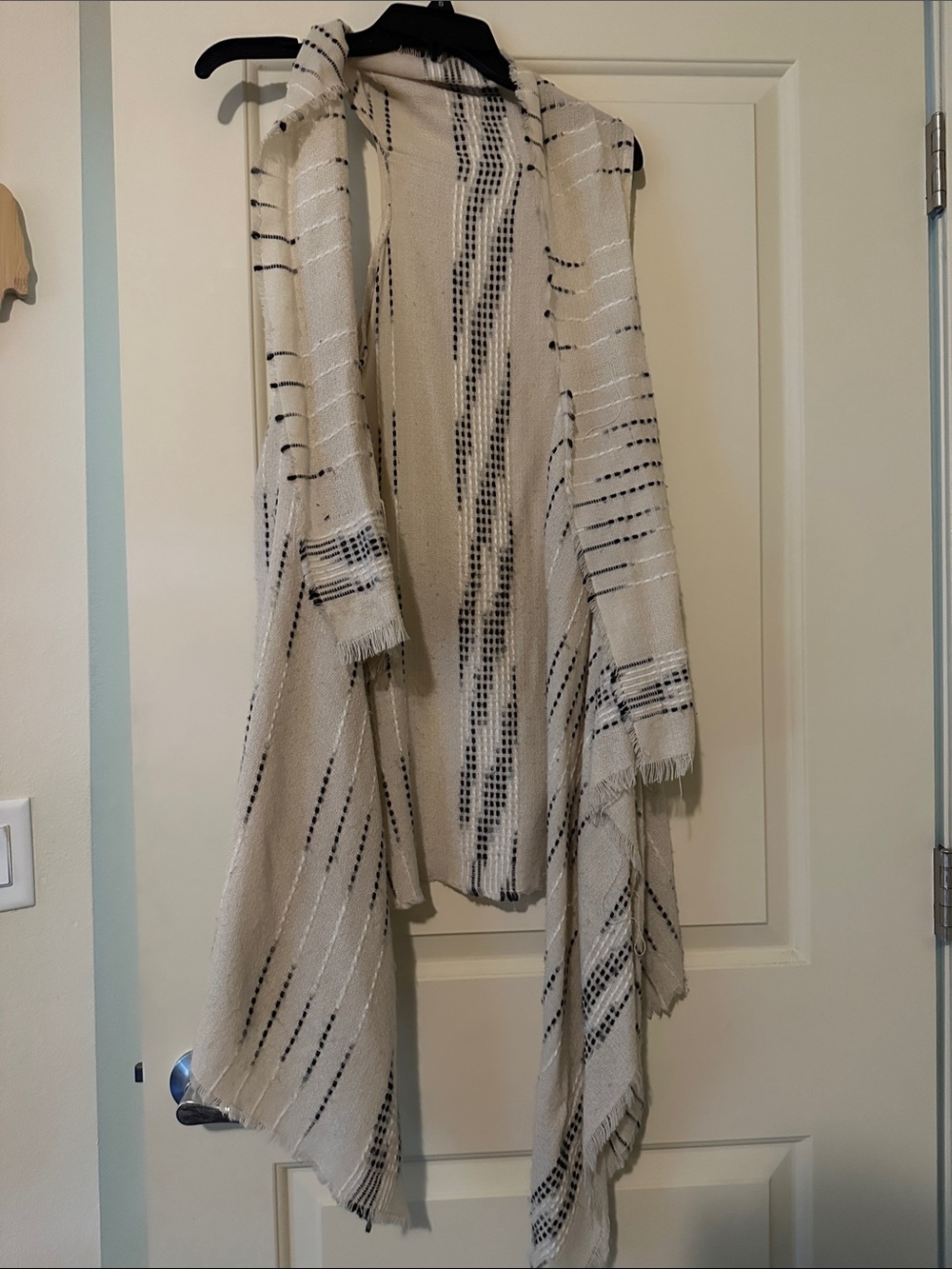 Francesca's Collections Cream Hooded Open-Front Cardigan with Black Stripes